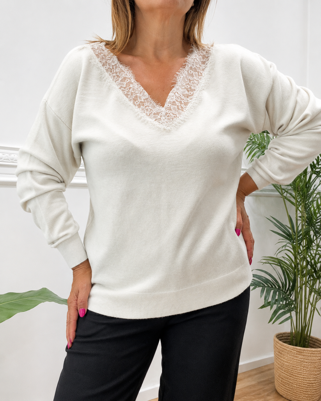 Maglione Perla in Viscosa con Pizzo