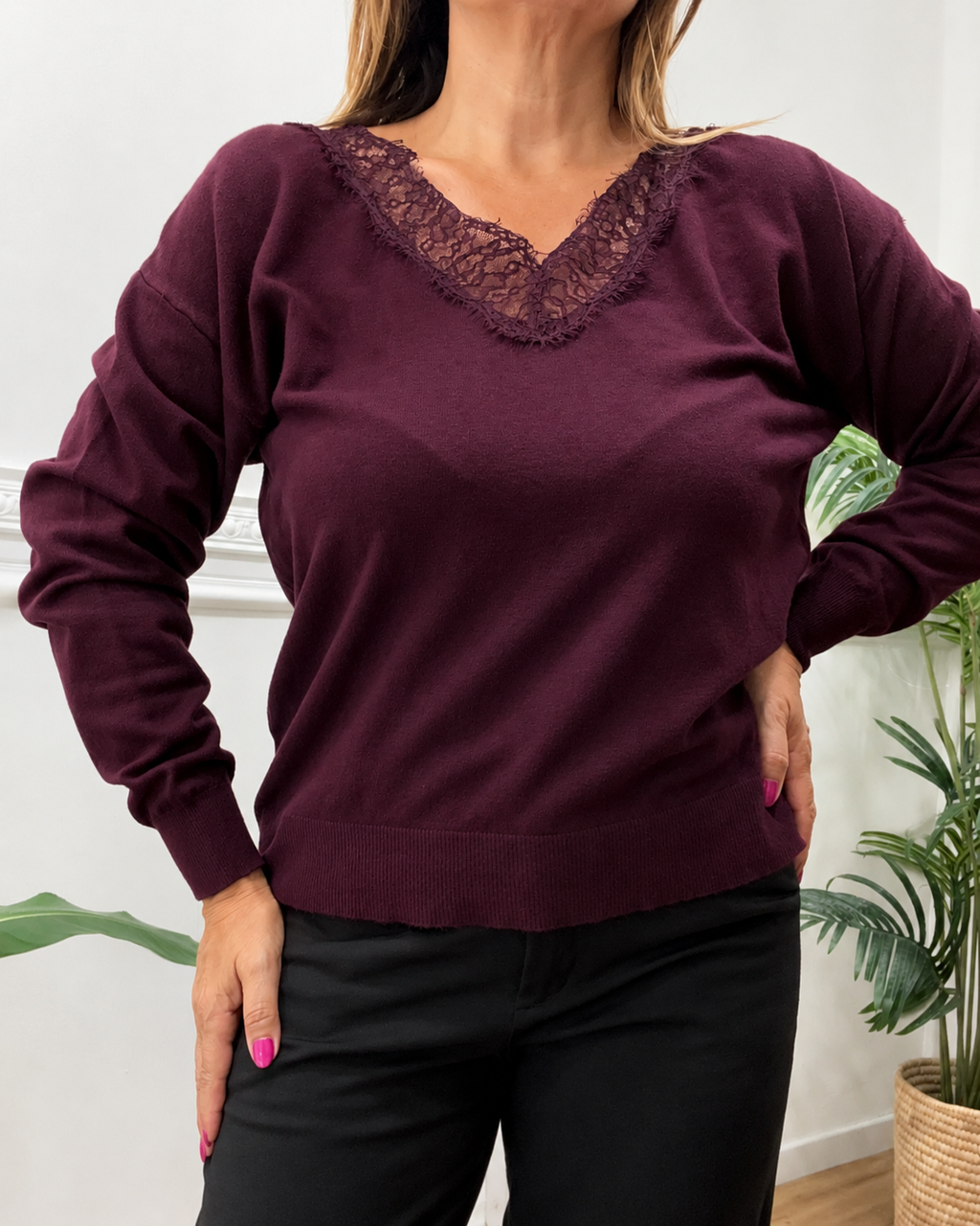 Maglione Perla in Viscosa con Pizzo