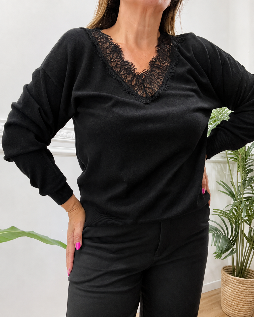 Maglione Perla in Viscosa con Pizzo