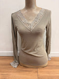 Maglia Misto Cashmere con Scollo a V e Pizzo
